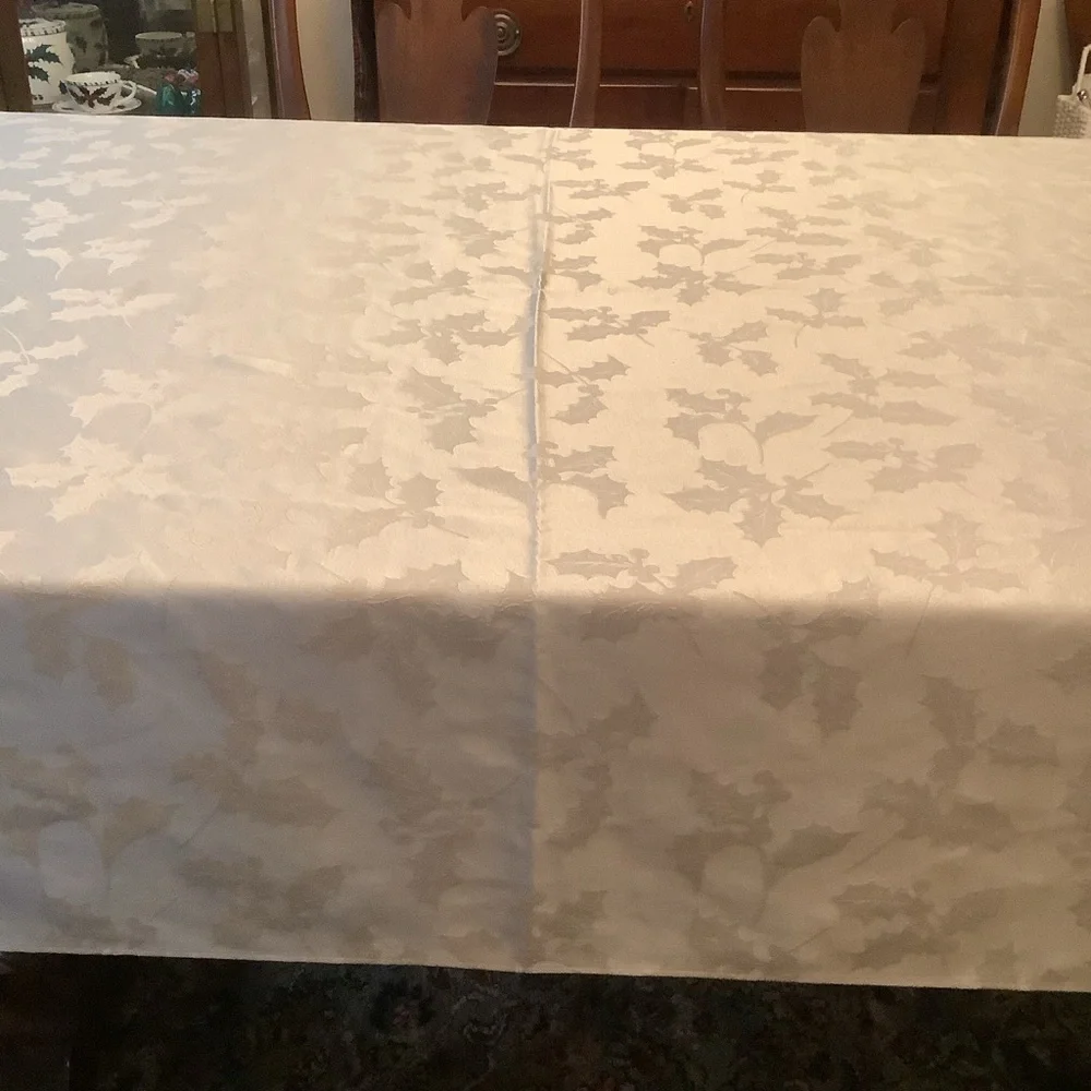 St. Nicholas Square Cream Tablecloth with Holly Pattern